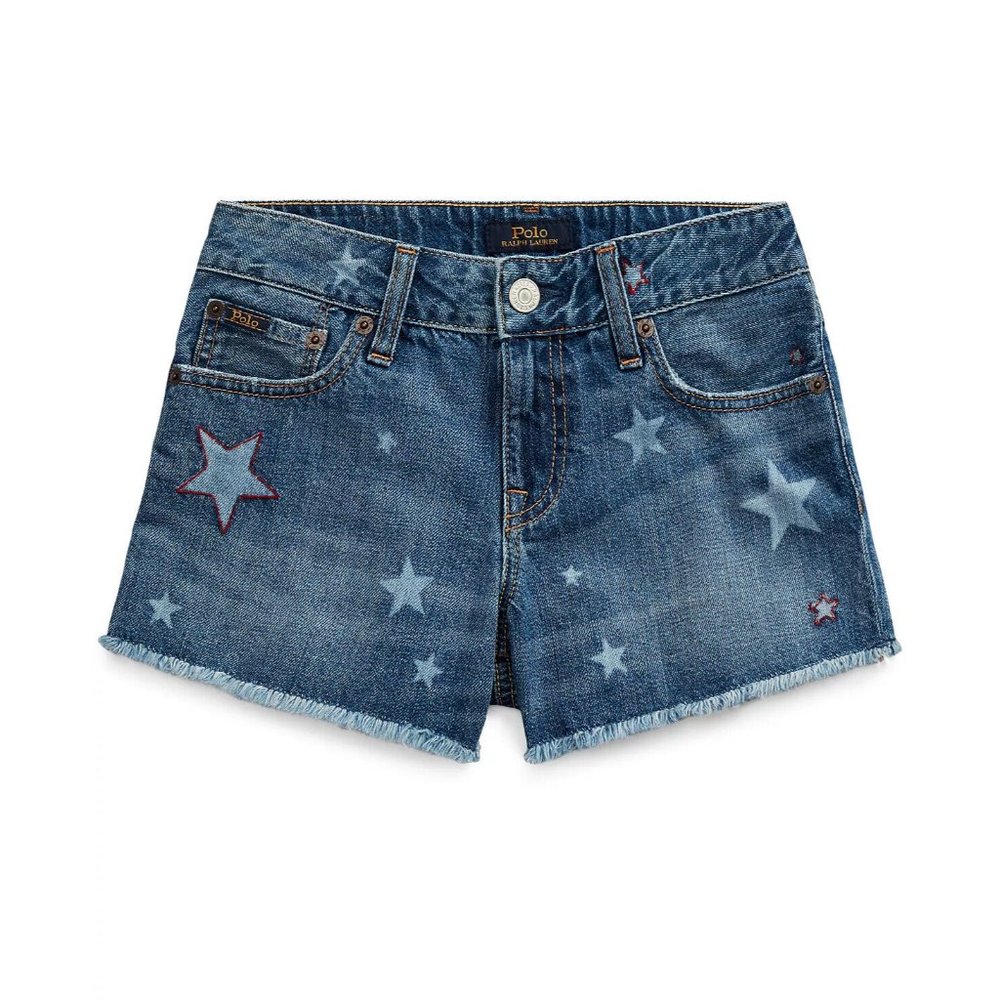 Polo Ralph Lauren Girls Blue Stars Raw Hem 5 Pockets Denim Shorts Size 16
